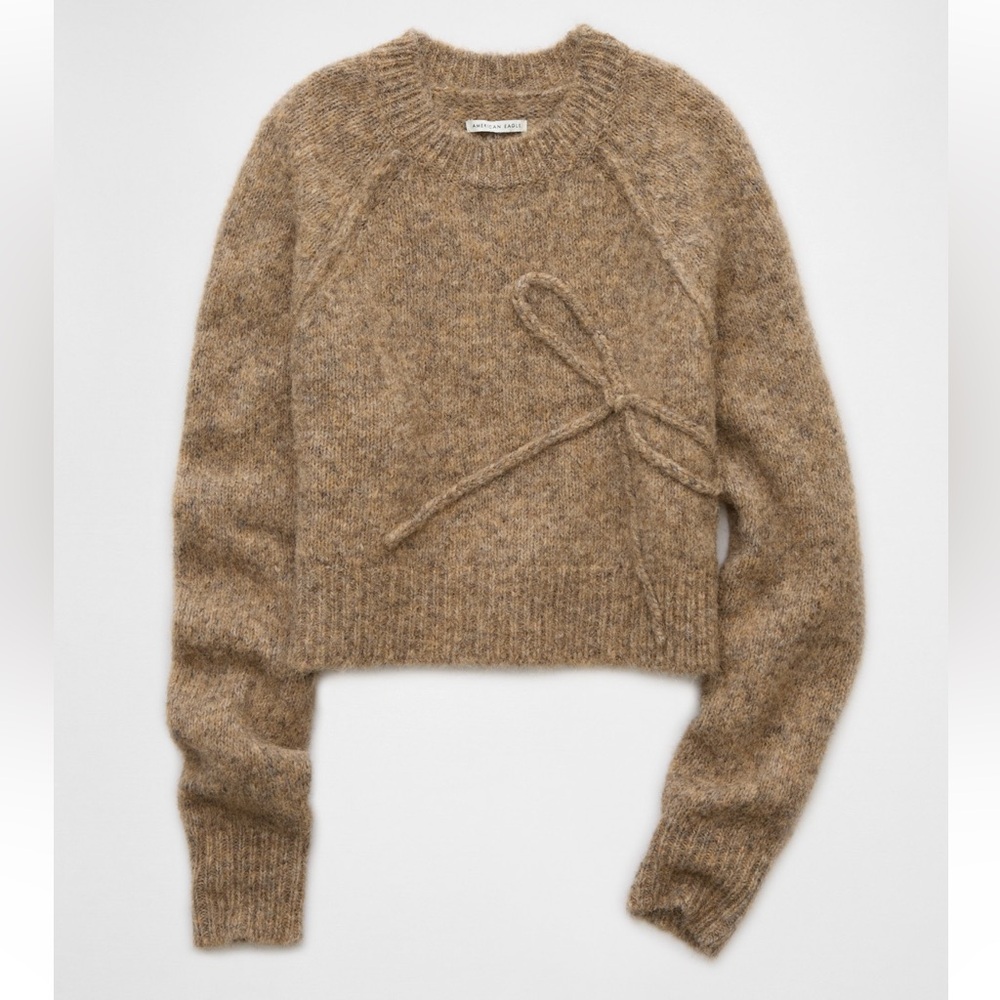 AE Cropped Crew Neck Bow Sweater